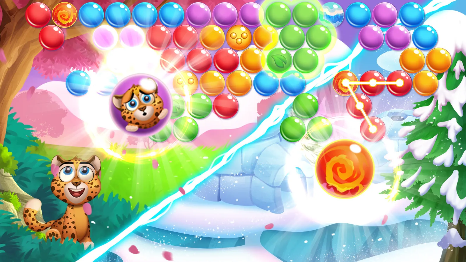 Scena colorata di bolle del gioco Bubble Pop: Wild Rescue